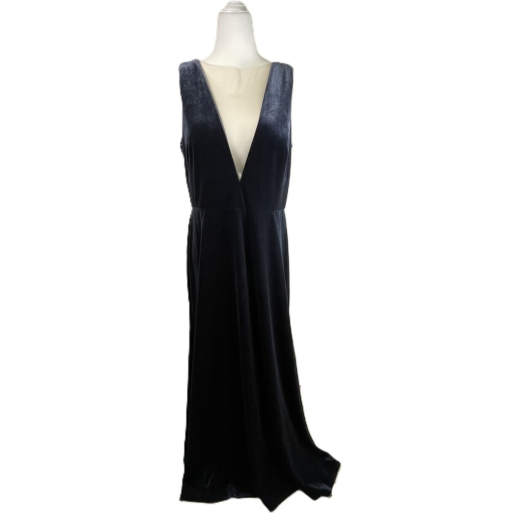 Classic Black Velvet Maxi Dress with Deep V-Neck